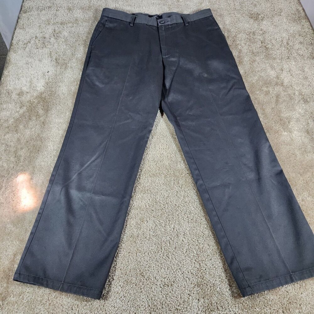DOCKERS Signature Khaki 34x29 Straight Fit D2 Flat Front Gray #216